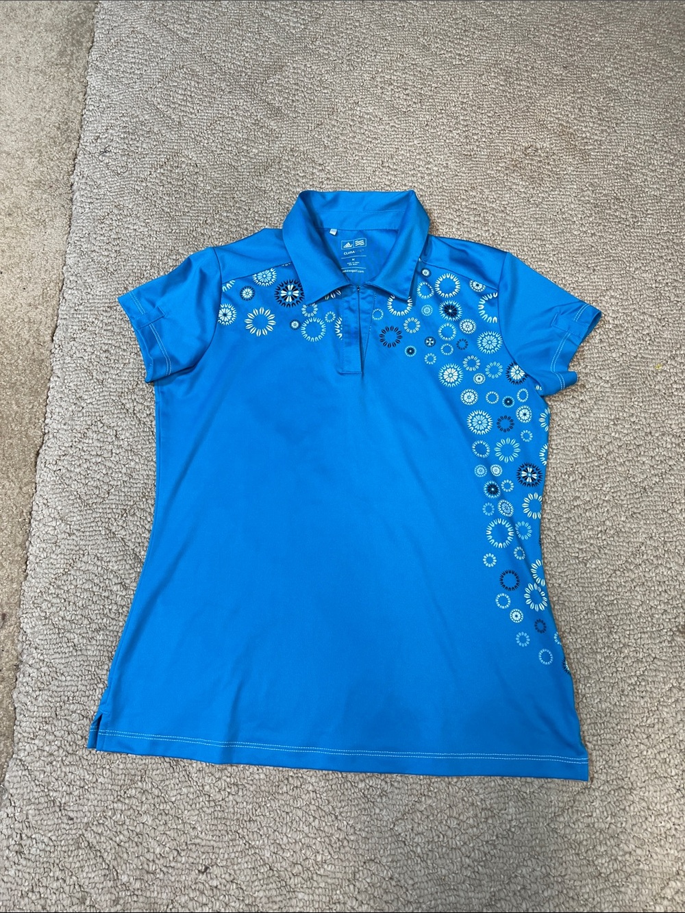 Adidas Climalite Golf Polo Women’s Medium Blue Print Short Sleeve Athletic Shirt